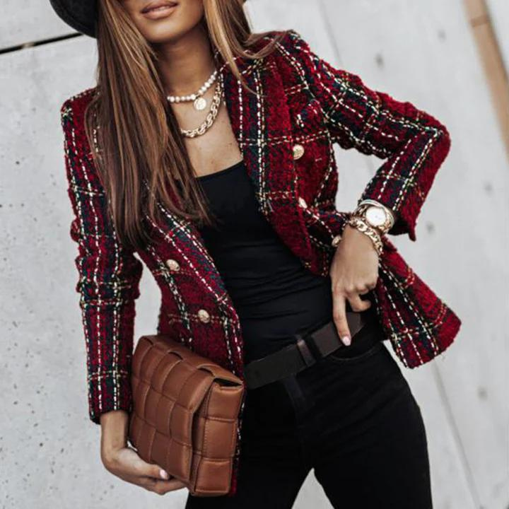 GR | Checked, fitted, double-breasted jacket for women