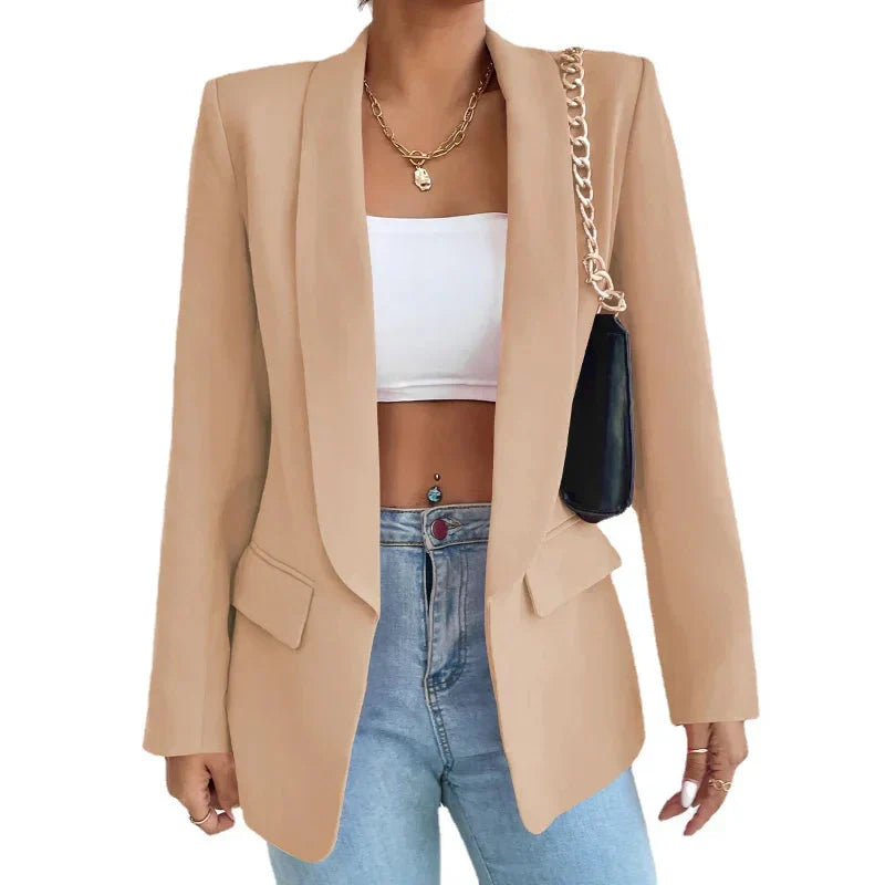 GR | Open Front Long Blazer Coat Women's Clothing