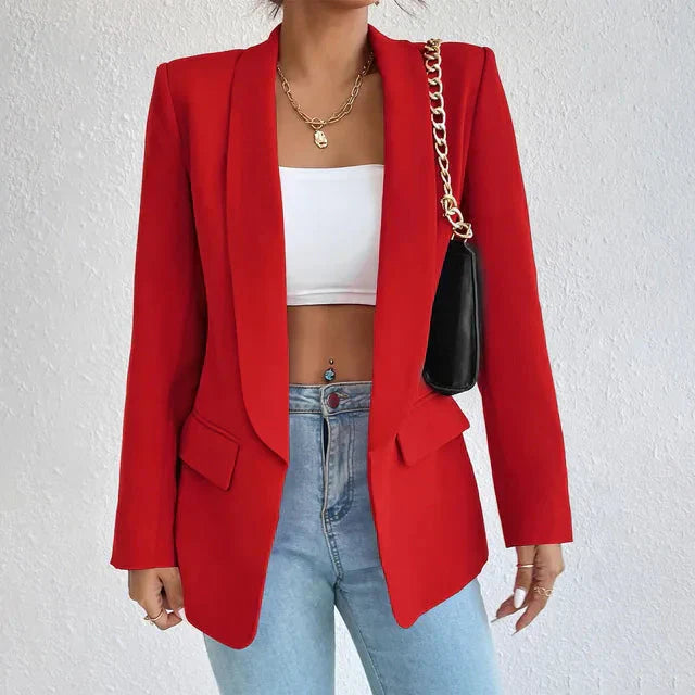 GR | Open Front Long Blazer Coat Women's Clothing
