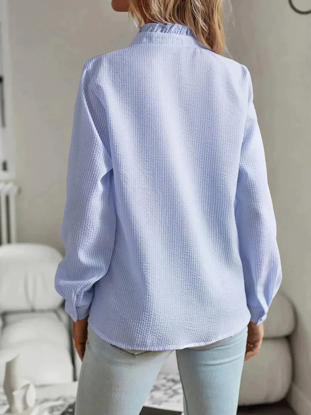 GR | Rüschen Lange Ärmel Gestreift Button up Damen Button up Hemden