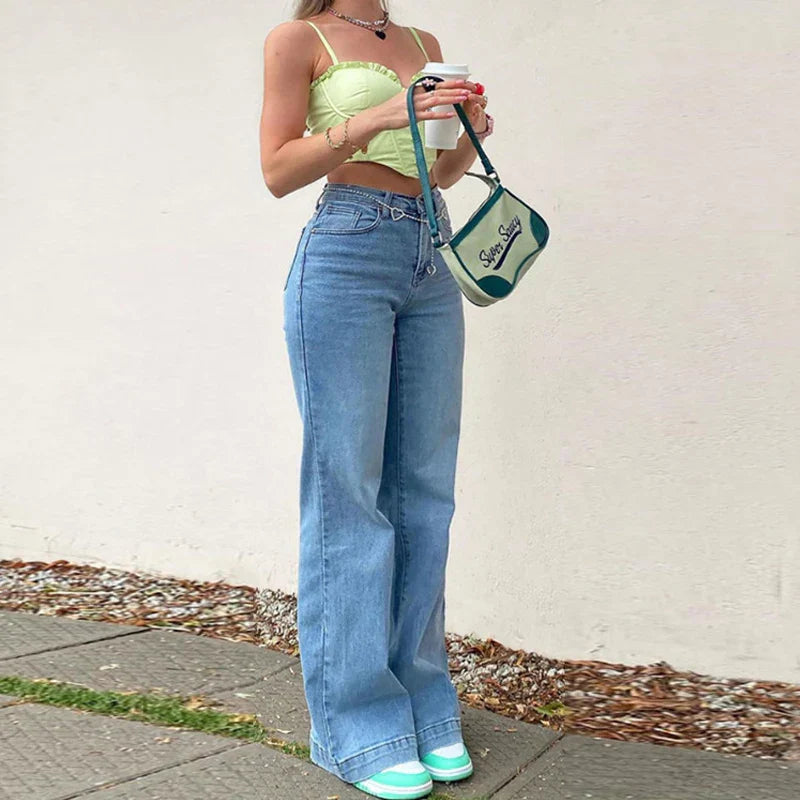 GR - Summer women's jeans with a mid-rise waist 