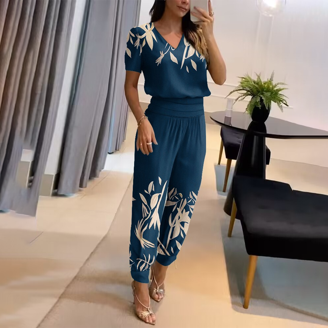 GR | Stylish Printed Jumpsuit with V-Neck for Women
