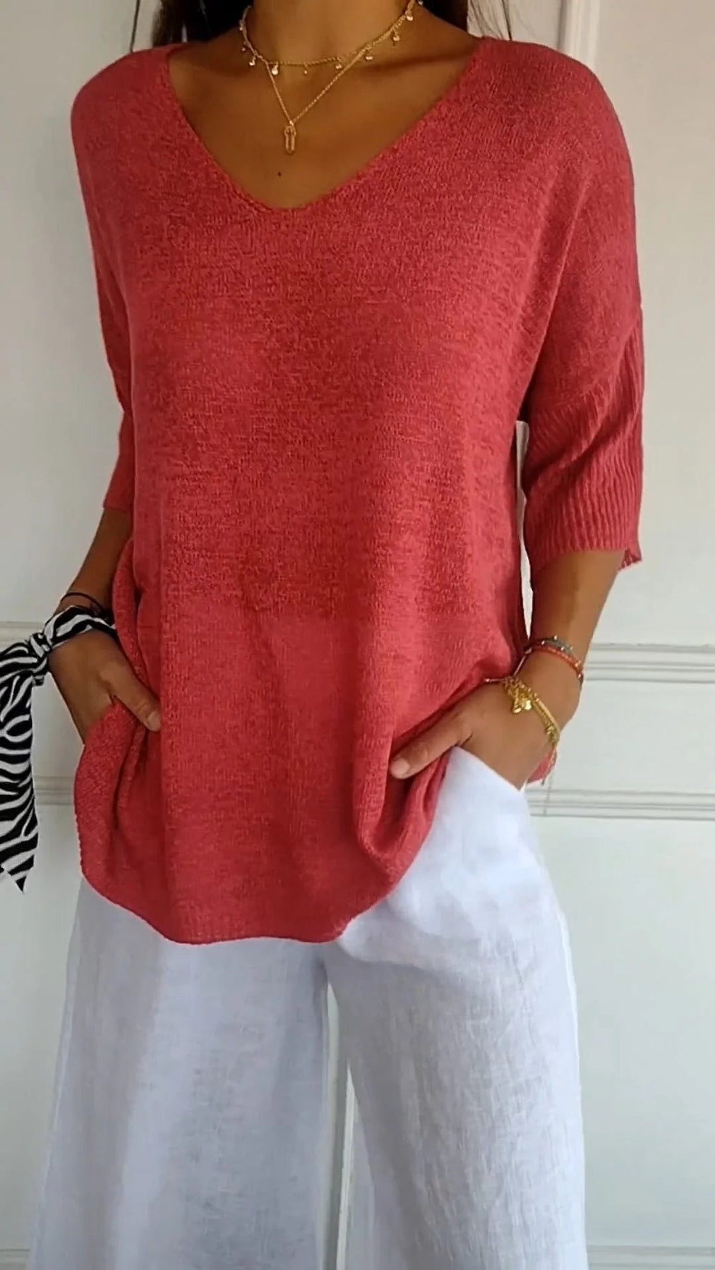 GR | V-neck half-sleeve women's sweater women's clothing 