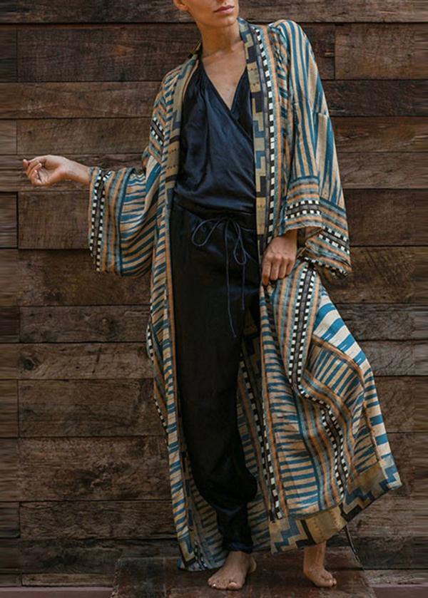 GR | Blue Geometric Print Kimono Bathrobe