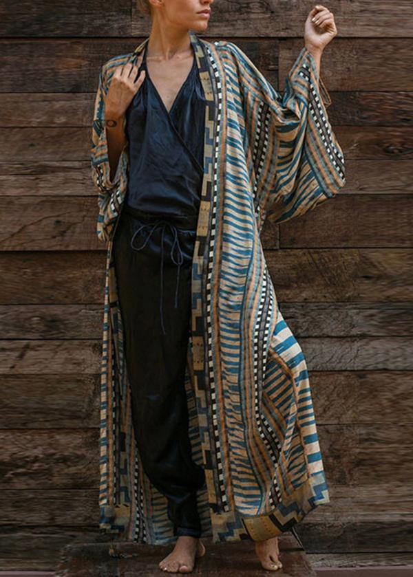 GR | Blue Geometric Print Kimono Bathrobe