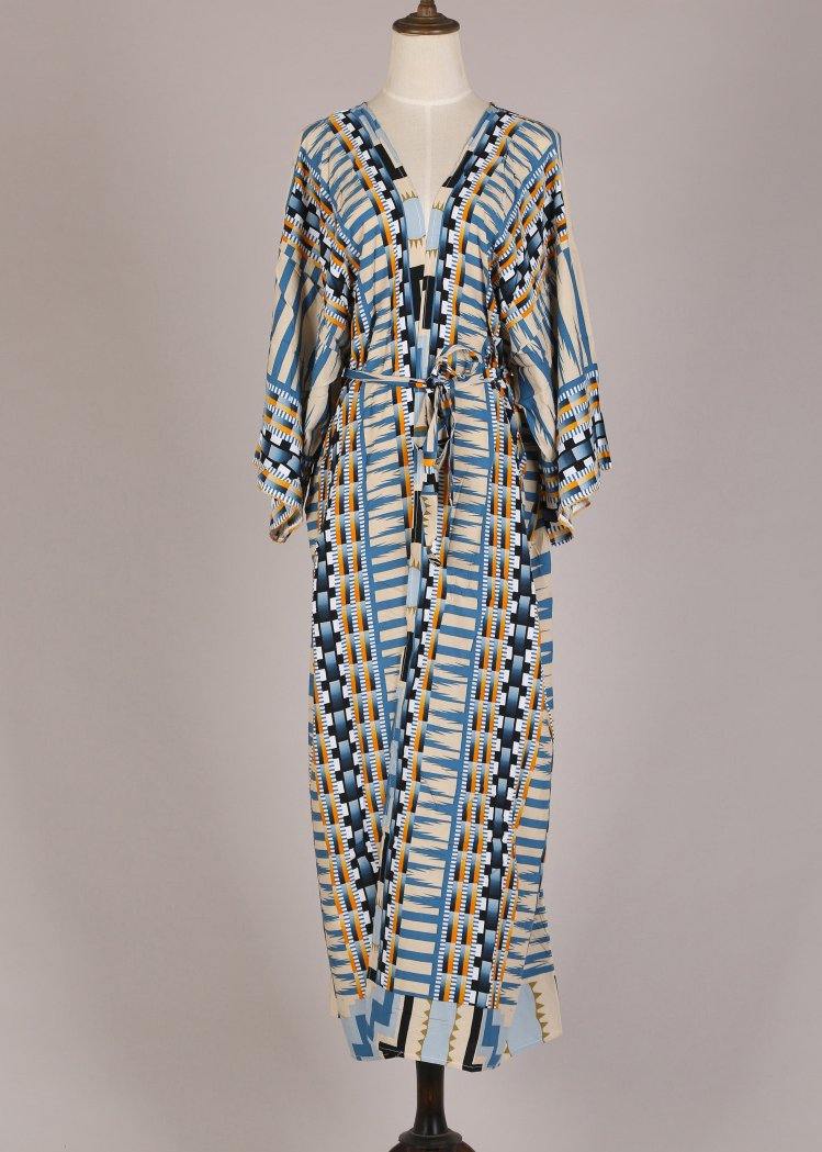 GR | Blue Geometric Print Kimono Bathrobe