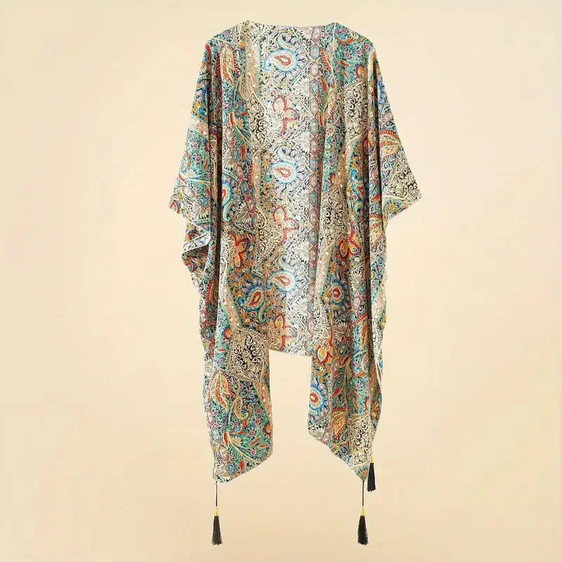 GR | Kimono, Paisley Print, Open Front, Bikini Cover Up, Beach Kimono