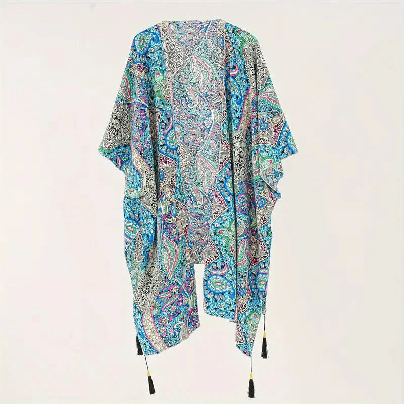 GR | Kimono, Paisley Print, Open Front, Bikini Cover Up, Beach Kimono
