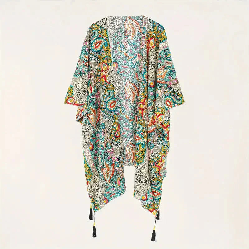 GR | Kimono, Paisley Print, Open Front, Bikini Cover Up, Beach Kimono