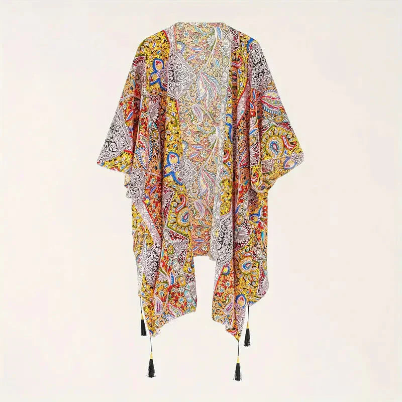 GR | Kimono, Paisley Print, Open Front, Bikini Cover Up, Beach Kimono
