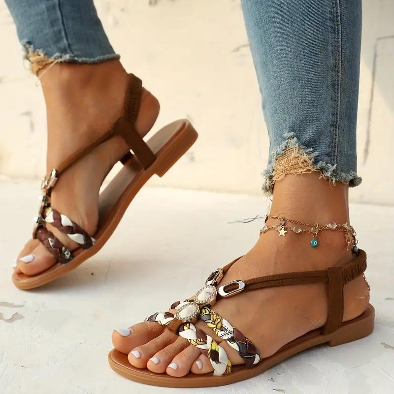 GR | Slip-on sandals with elastic straps, flat sandals, summer shoes