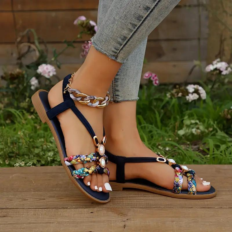 GR | Slip-on sandals with elastic straps, flat sandals, summer shoes