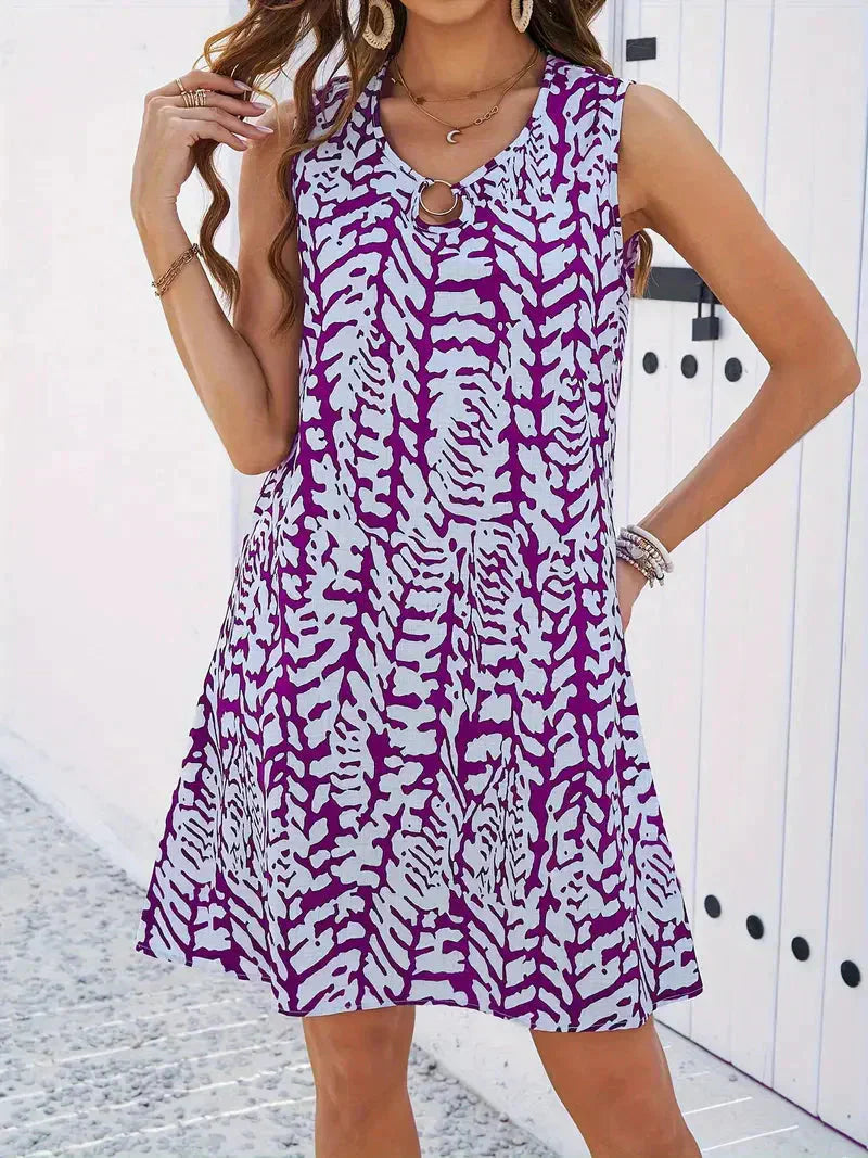 GR | Bedrucktes Kleid Ärmelloses Minikleid für den Sommer