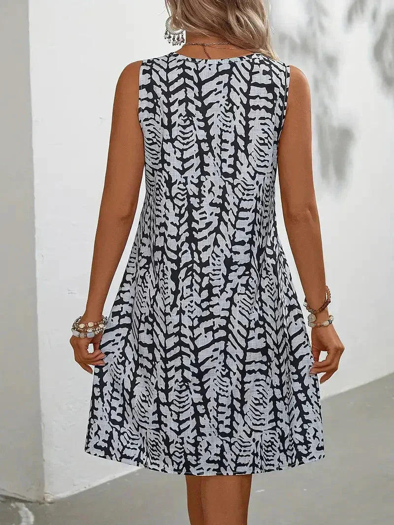 GR | Bedrucktes Kleid Ärmelloses Minikleid für den Sommer