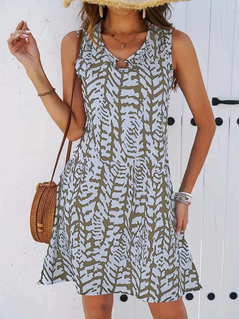 GR | Bedrucktes Kleid Ärmelloses Minikleid für den Sommer