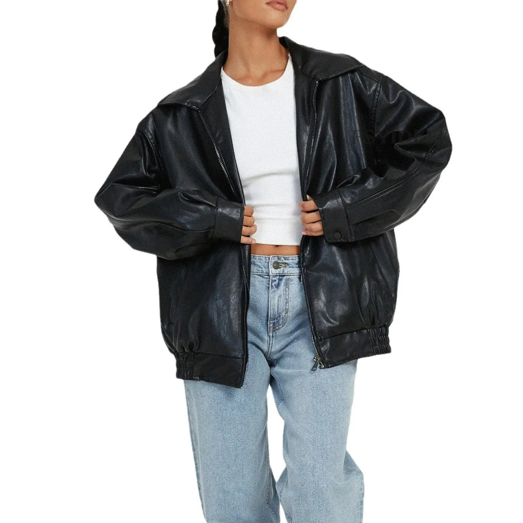 GR | Modern Oversized Leather Jacket for Women