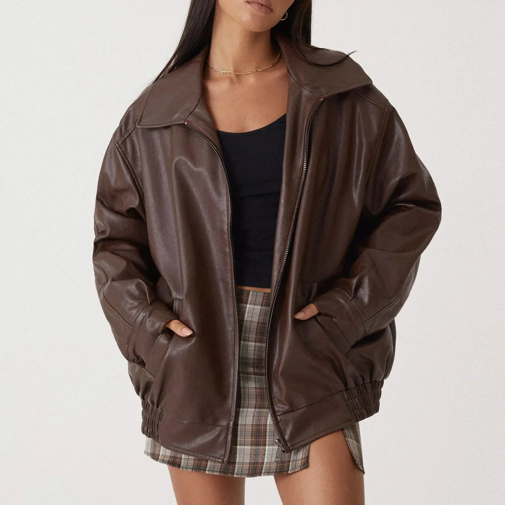 GR | Modern Oversized Leather Jacket for Women