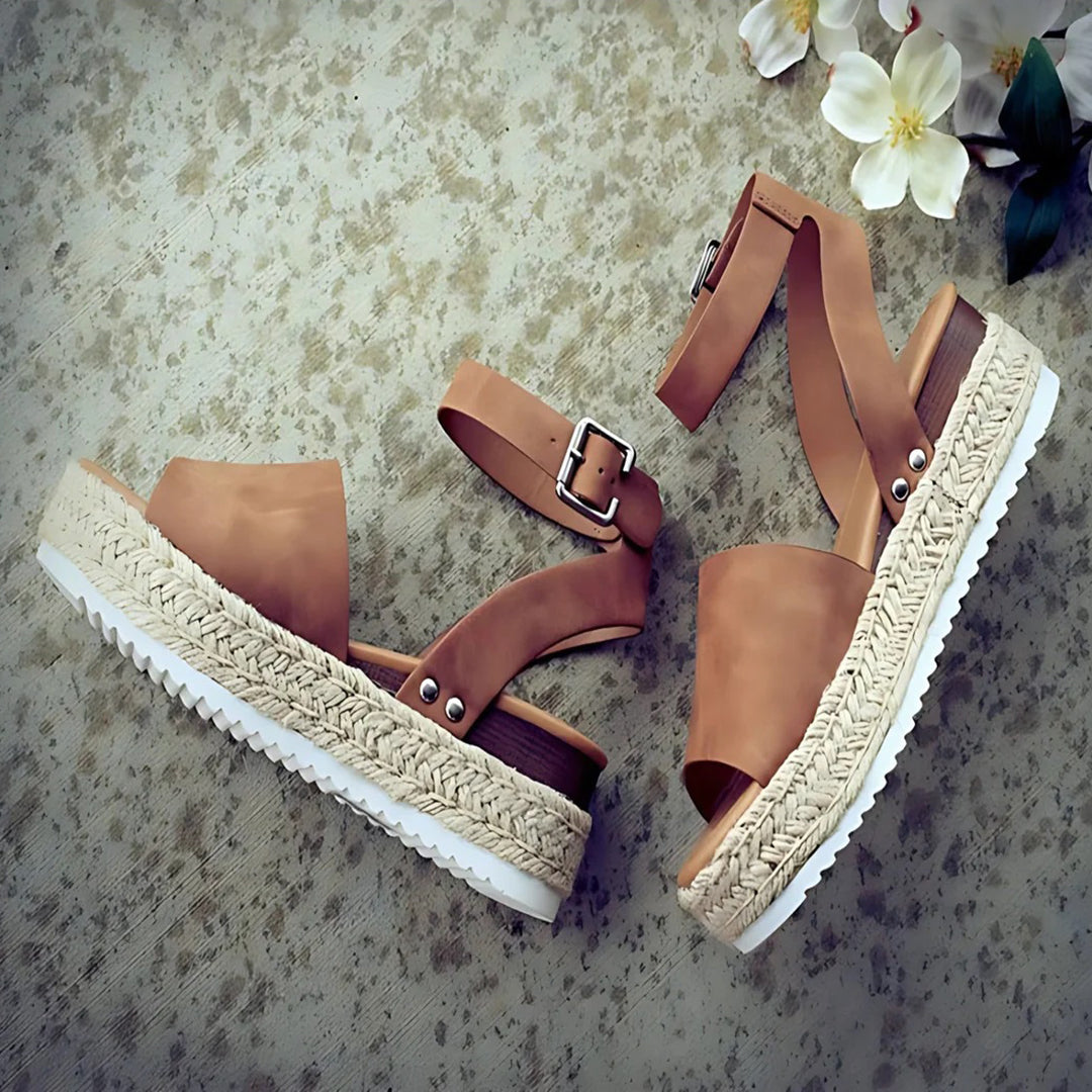 GR | Platform Sandals Espadrille Sole Adjustable Ankle Strap Toe Strap