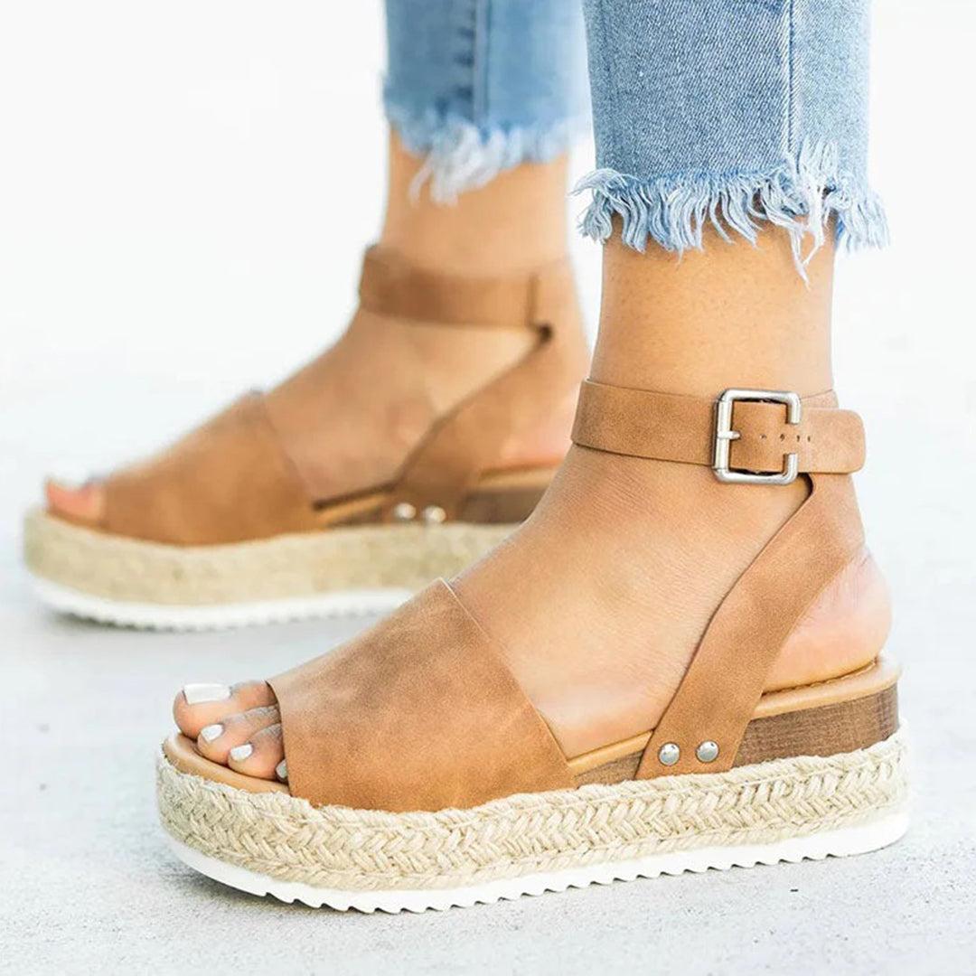 GR | Platform Sandals Espadrille Sole Adjustable Ankle Strap Toe Strap