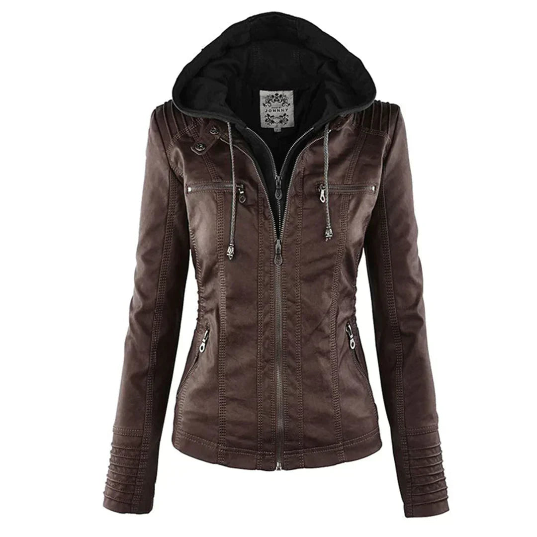 GR | Elegant hooded motorcycle jacket made of high-quality leather