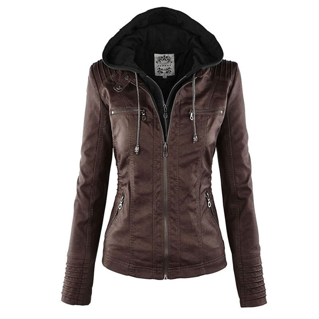 GR - Women's casual leather jacket with hood 
