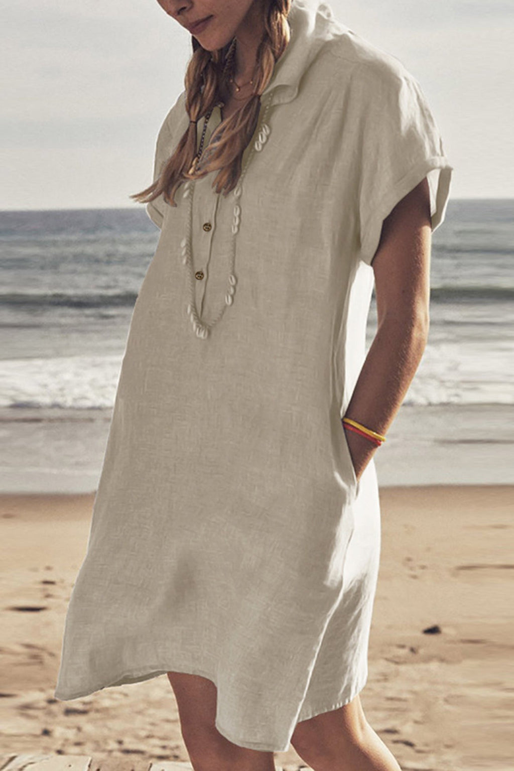 GR | Button closure cotton-linen beach dress
