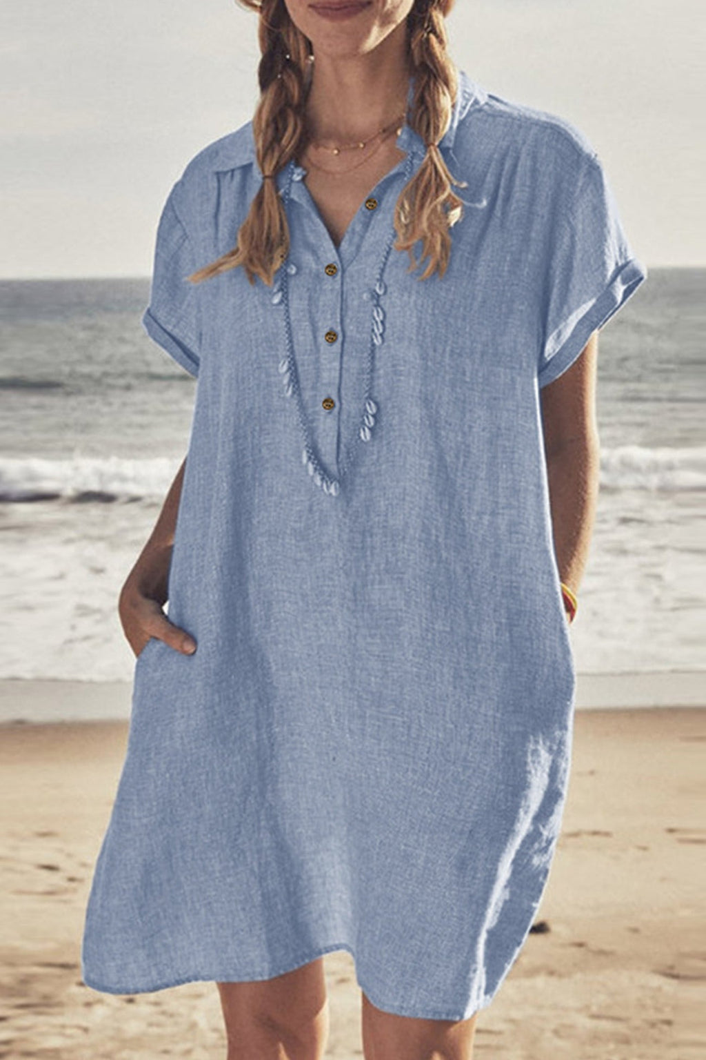 GR | Button closure cotton-linen beach dress