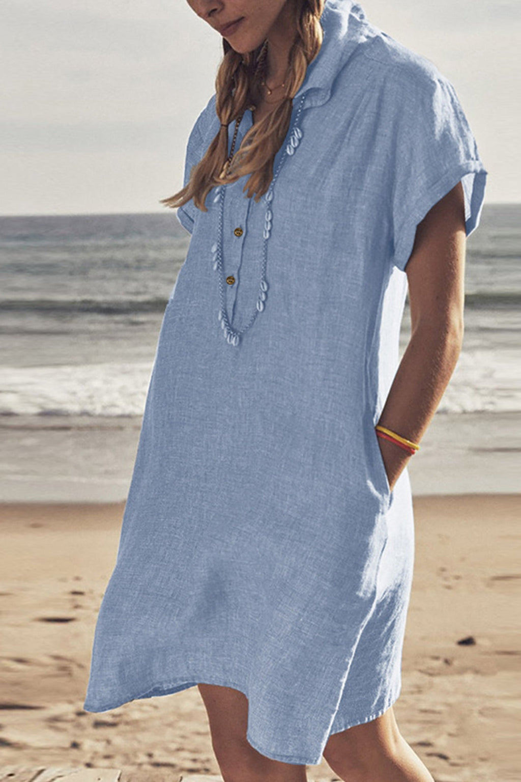 GR | Button closure cotton-linen beach dress