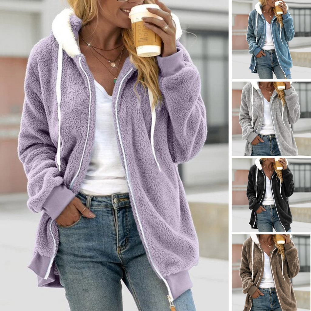 2024 Elegant, loose-fitting fleece coat with hood
