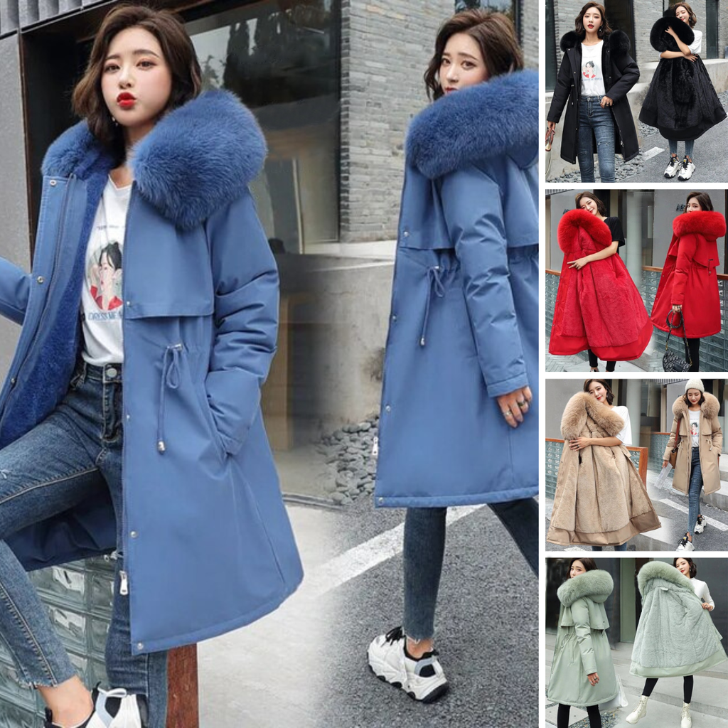 2024 Long New Coat with Hood and Soft Collar