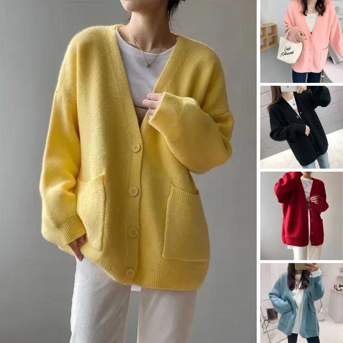 Casual cardigans with a V-neck and long sleeves