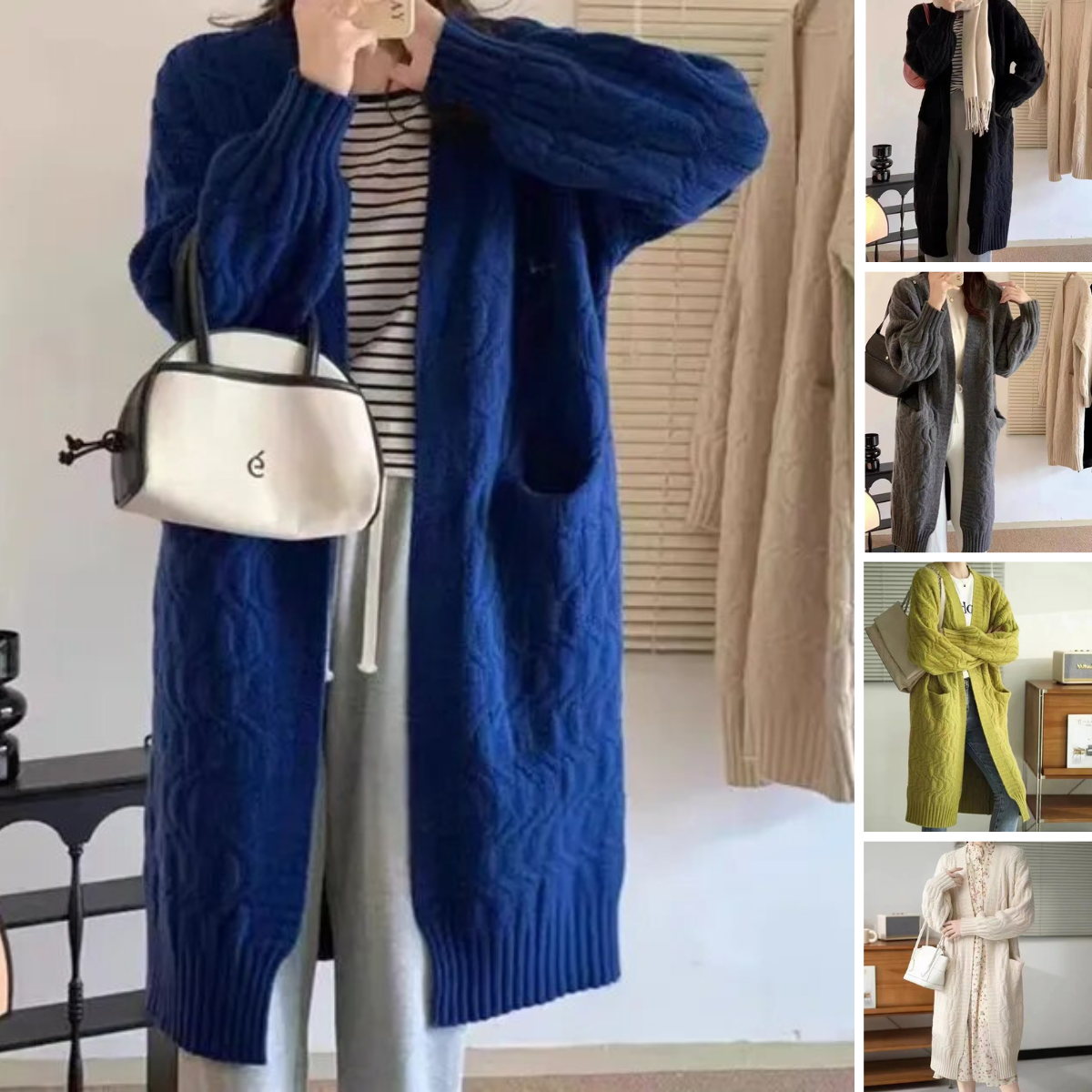 The casual, thick, knitted long coat 