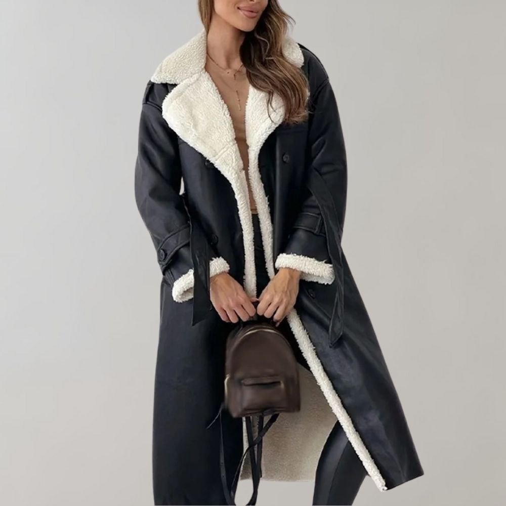 single-breasted winter coat made of soft leather