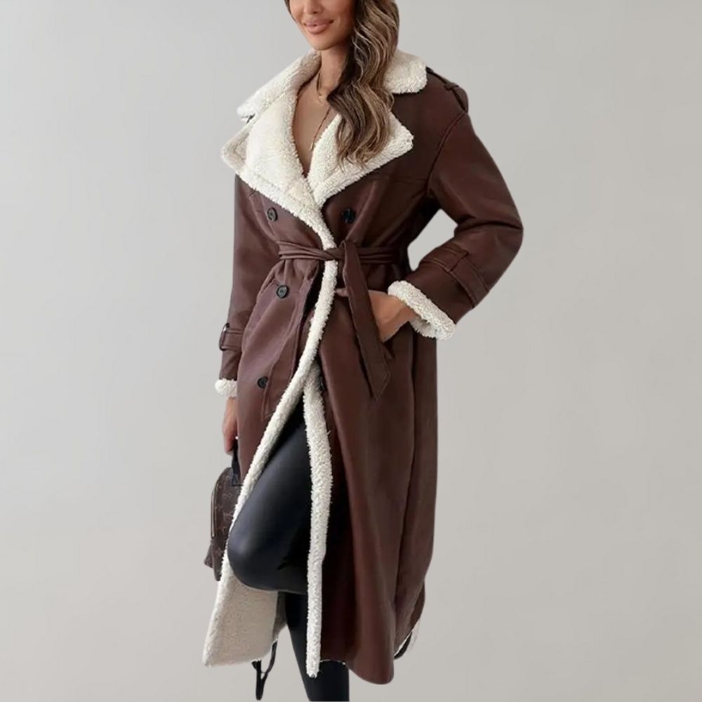 single-breasted winter coat made of soft leather