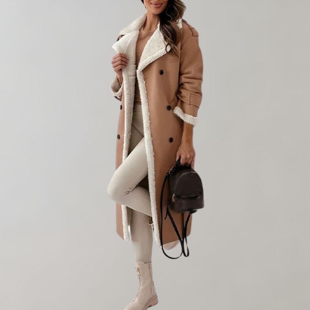 single-breasted winter coat made of soft leather