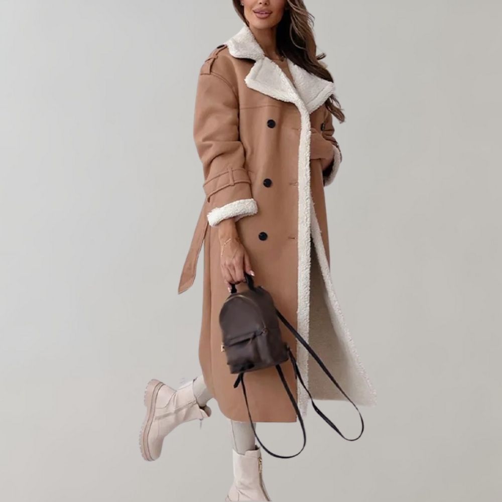 single-breasted winter coat made of soft leather