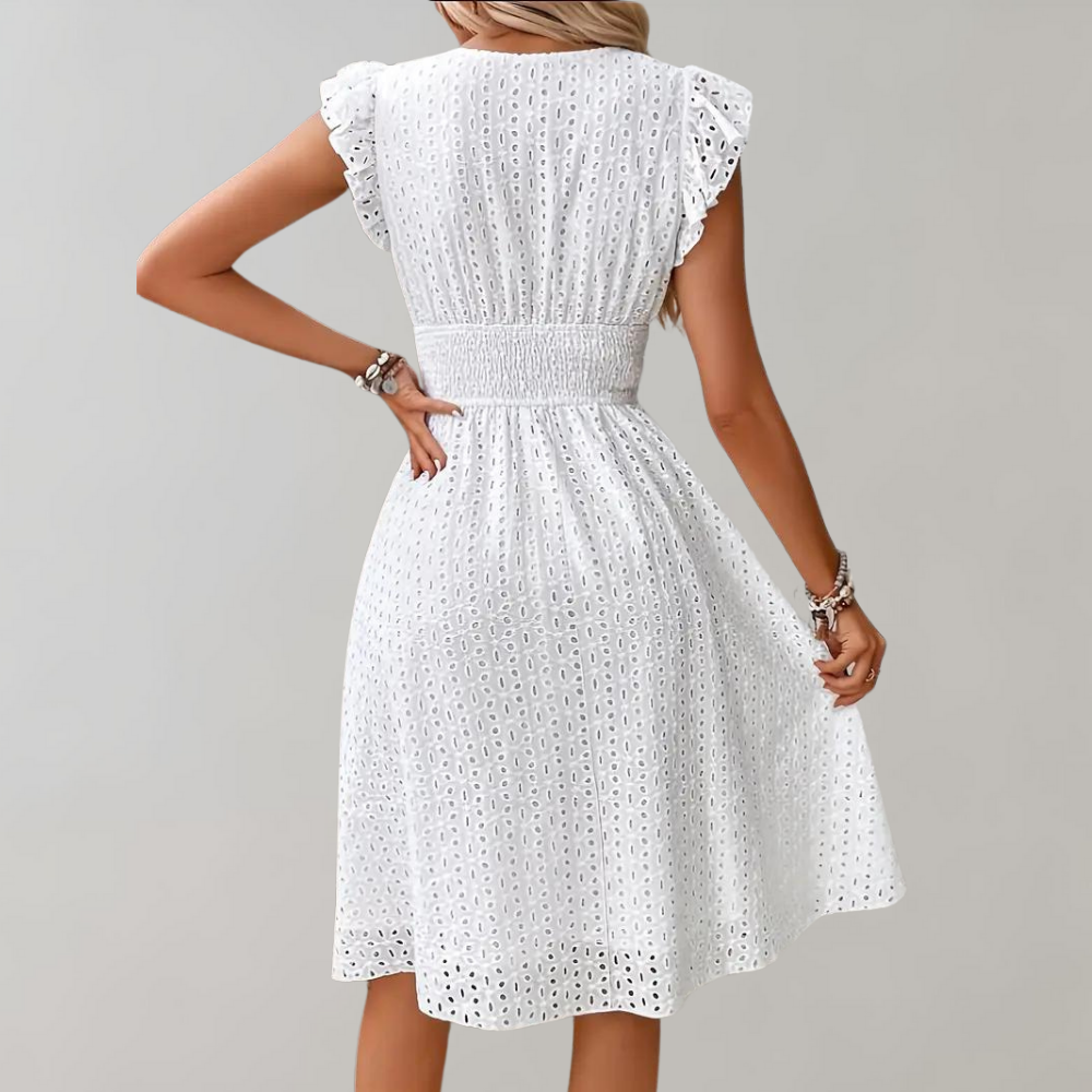 GR | Elegant white summer dress with ruffled sleeves