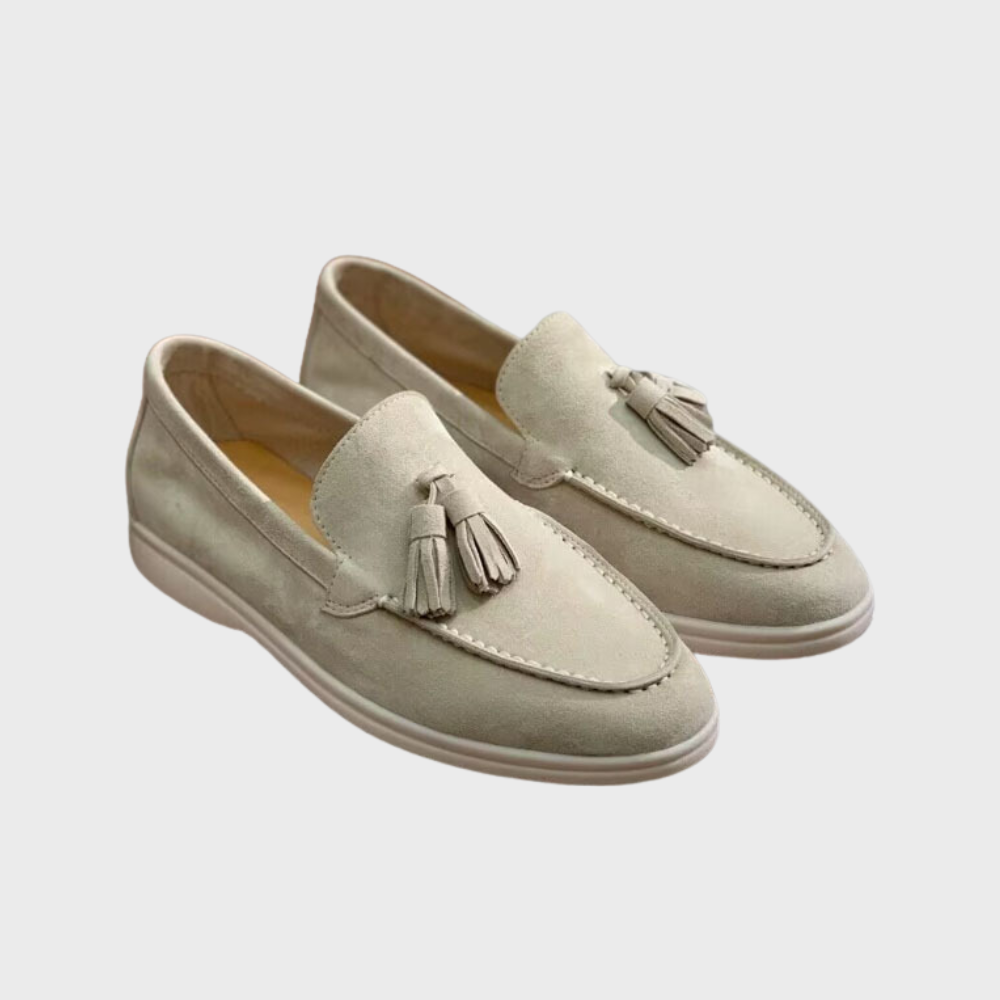 GR | Suede slippers with tassels, slip-on moccasin toe, casual & smart dress shoe