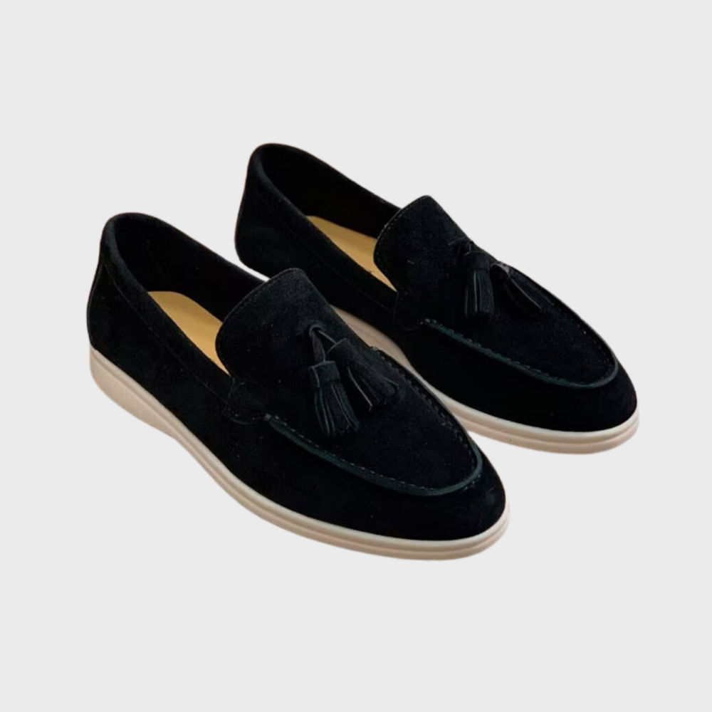 GR | Suede slippers with tassels, slip-on moccasin toe, casual & smart dress shoe