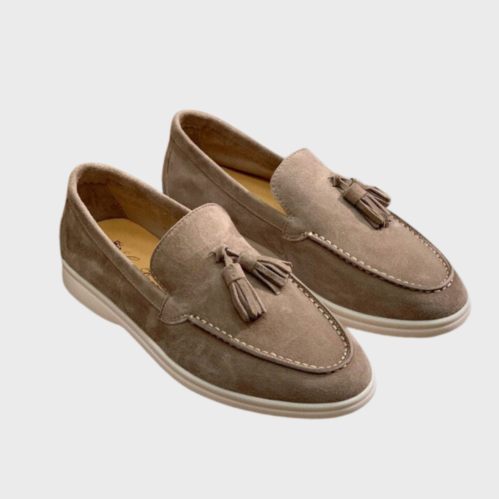 GR | Suede slippers with tassels, slip-on moccasin toe, casual & smart dress shoe