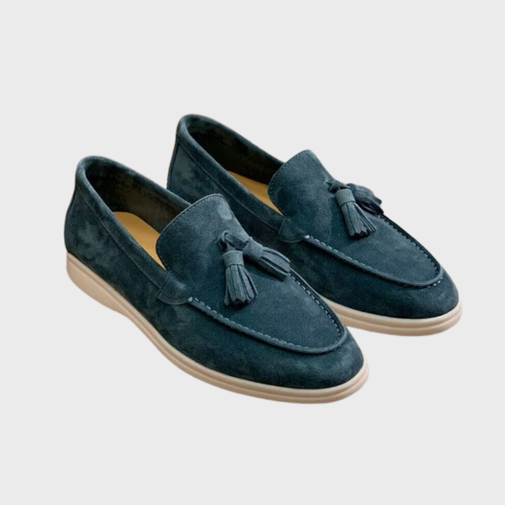 GR | Suede slippers with tassels, slip-on moccasin toe, casual & smart dress shoe
