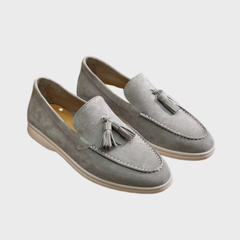 GR | Suede slippers with tassels, slip-on moccasin toe, casual & smart dress shoe