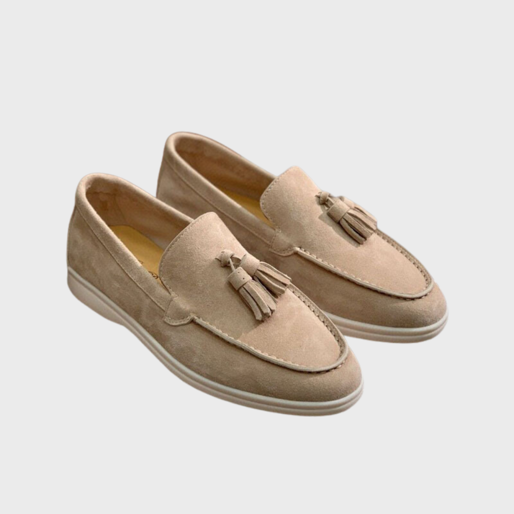 GR | Suede slippers with tassels, slip-on moccasin toe, casual & smart dress shoe