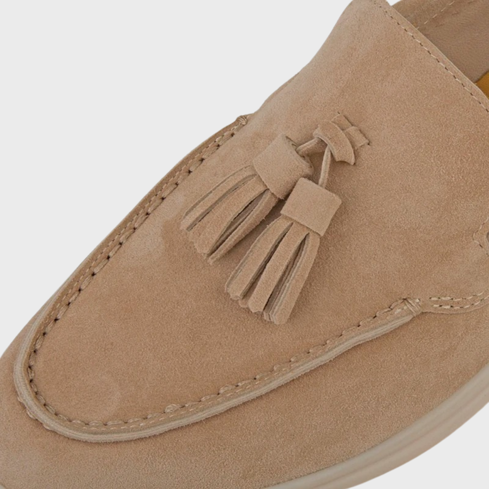 GR | Suede slippers with tassels, slip-on moccasin toe, casual & smart dress shoe