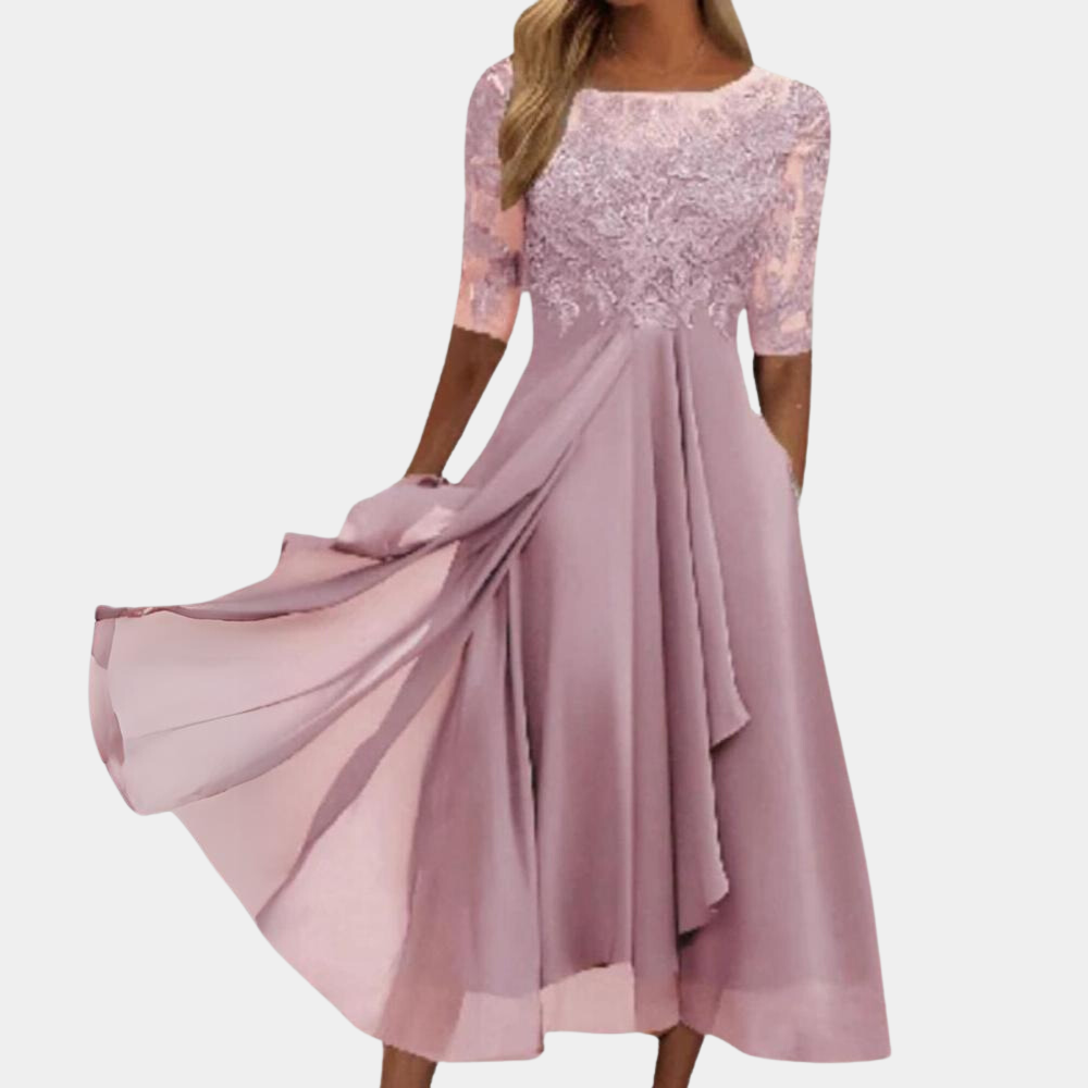 GR | Elegantes Spitzen Chiffon Midi Kleid für Damen