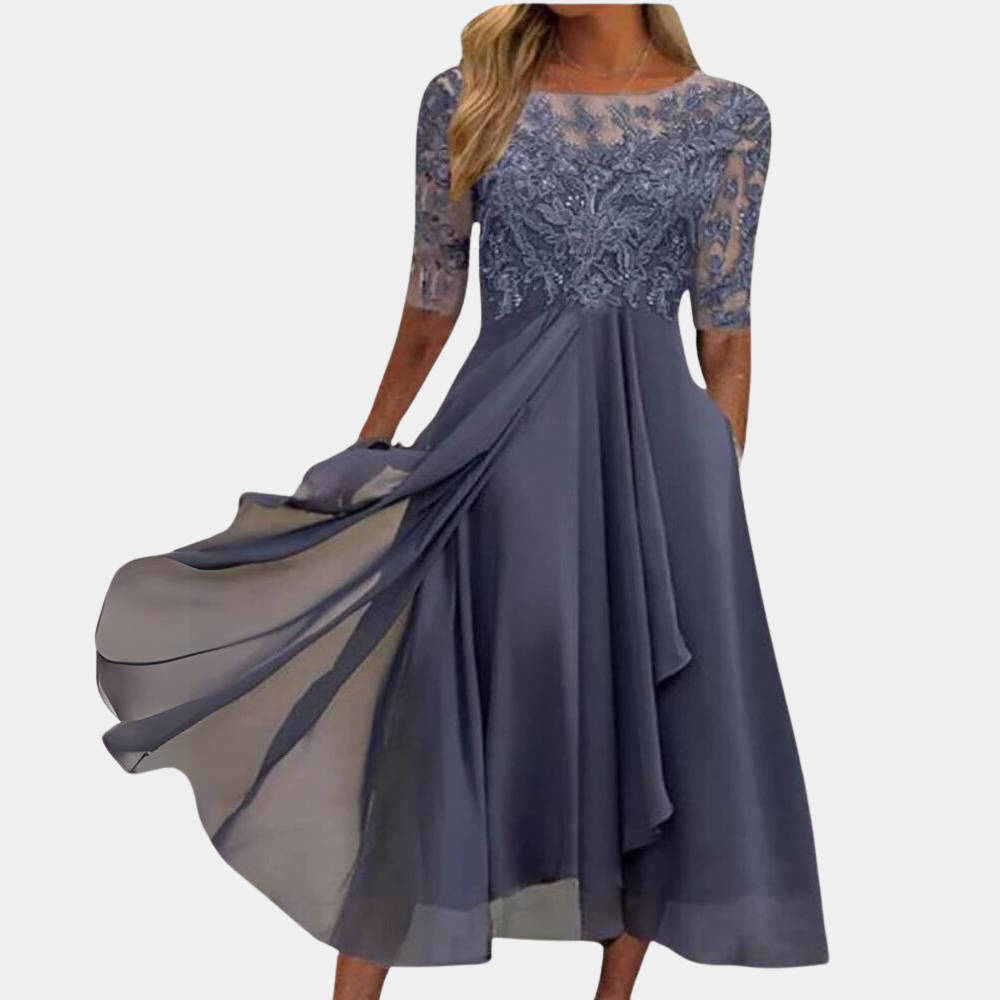 GR | Elegantes Spitzen Chiffon Midi Kleid für Damen