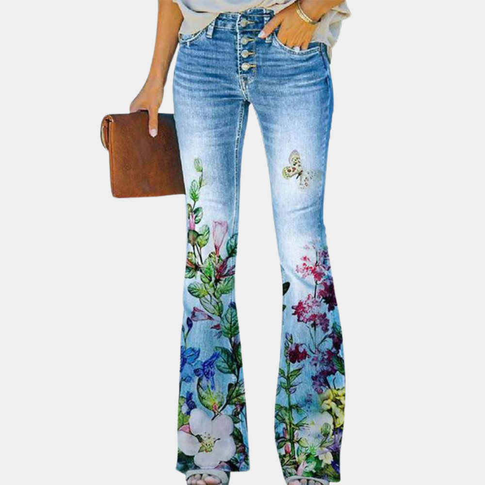 GR | Damen Jeans Mit Ausgestelltem Bein Und Knopfdetails