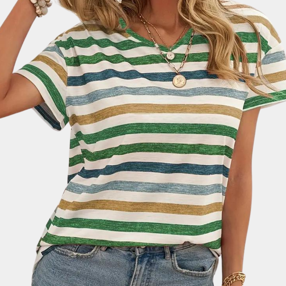 GR | Lässiges Gestreiftes Baumwoll T-Shirt Für Damen