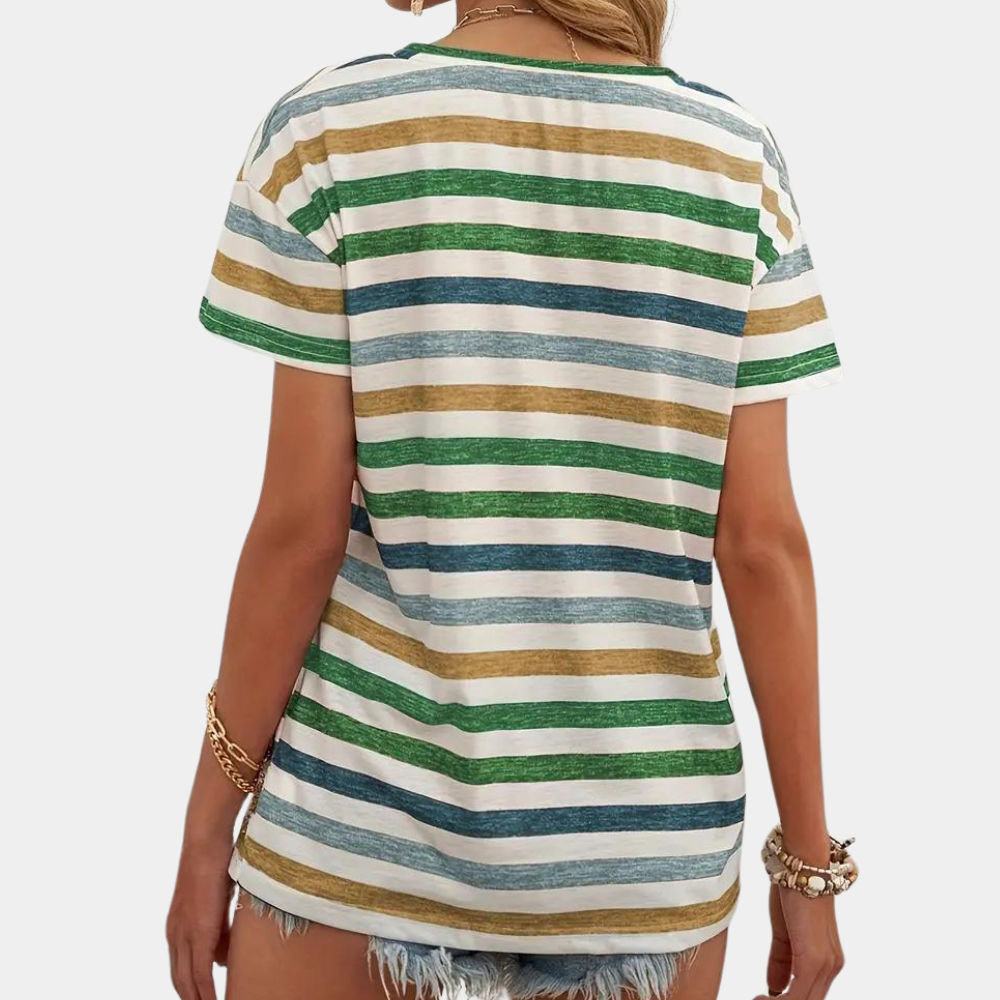 GR | Lässiges Gestreiftes Baumwoll T-Shirt Für Damen
