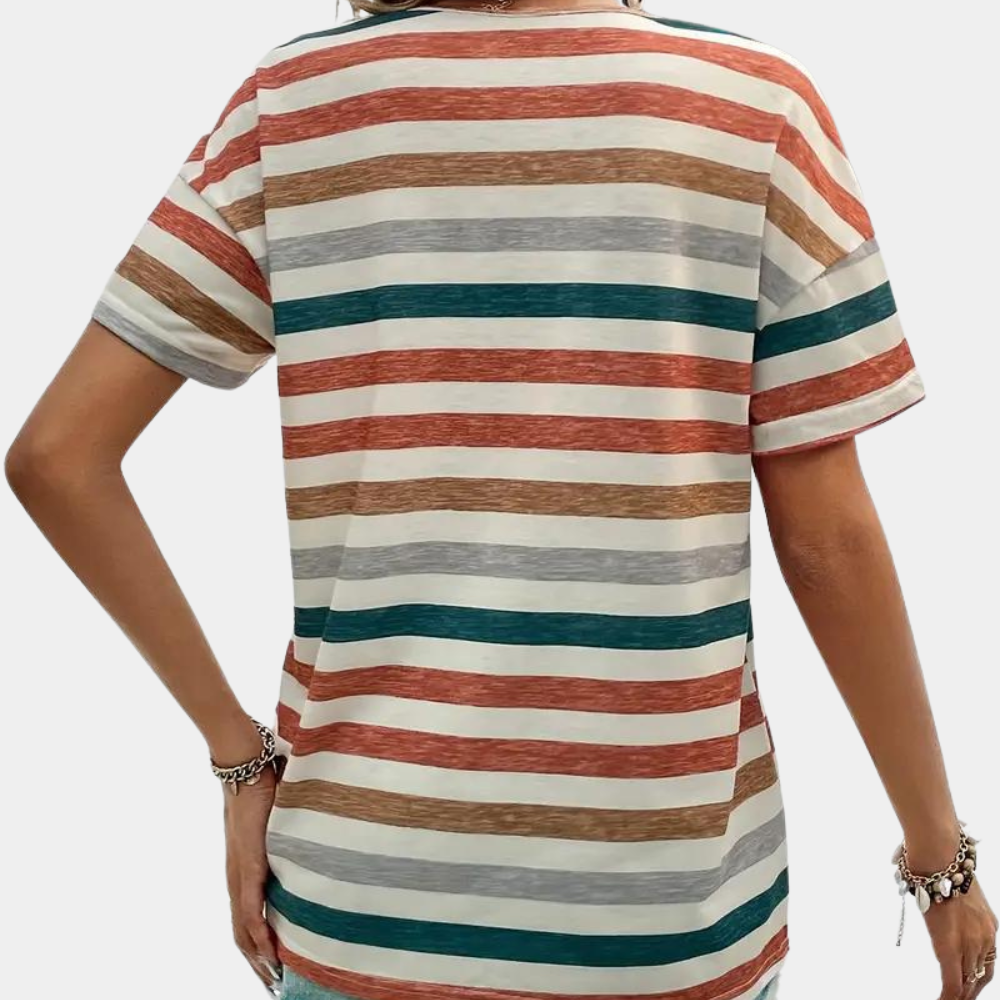 GR | Lässiges Gestreiftes Baumwoll T-Shirt Für Damen
